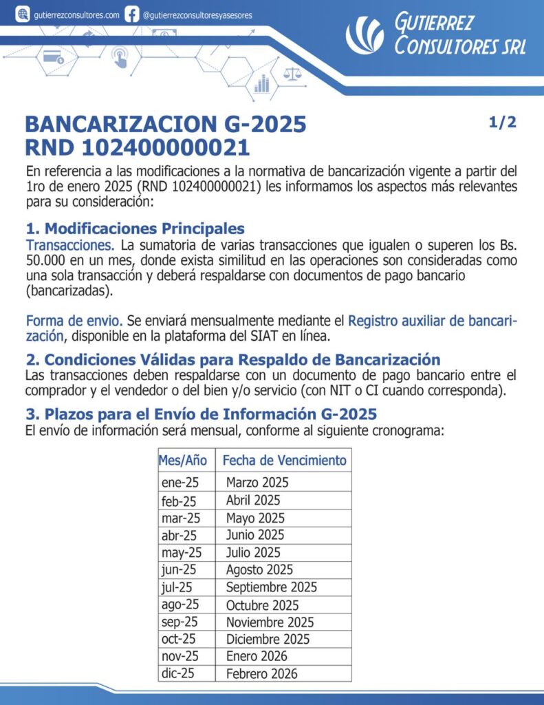 Noticias impuestos Bolivia, Bancarización